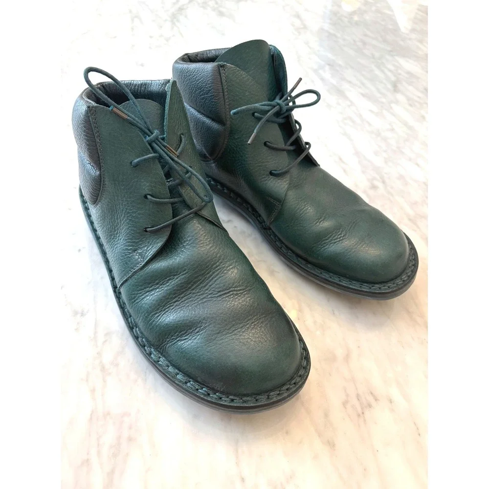 Trippen Idler Dark Teal Green Leather Chukka Ankle Boots Unisex 41 US 10 Germany